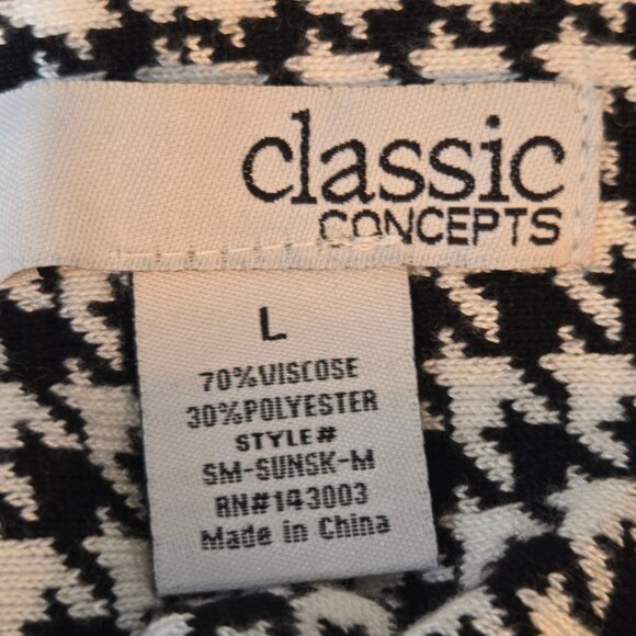 Classic Concepts Mini Skirt Sz Large Houndstooth ALine Pullon Black White Preppy - Picture 4 of 8